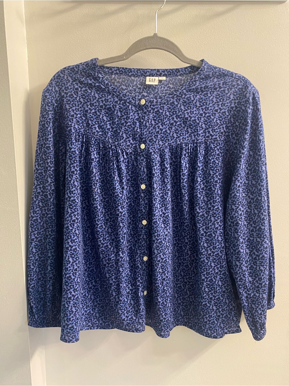 GAP Blue Floral-Print Button Front Blouse